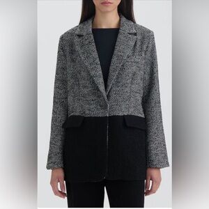 Tweed color block blazer coat